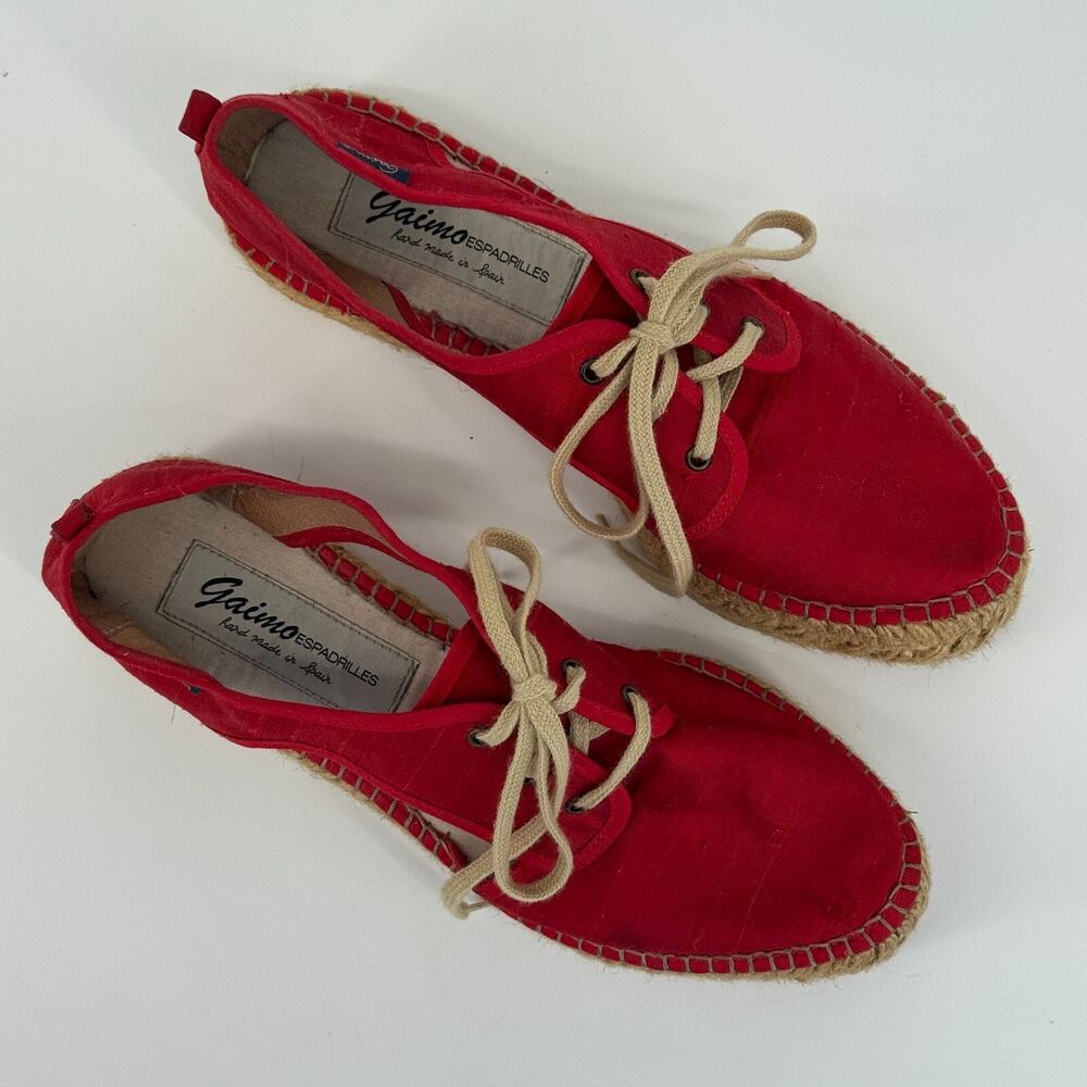 Gaimo Espadrilles Womens Size 8.5 EU 39 Made in Spain Boho Red Retro Silk Summer - Picture 7 of 9